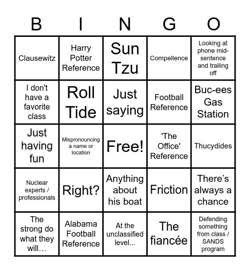 Roasting Dr. D Bingo Card