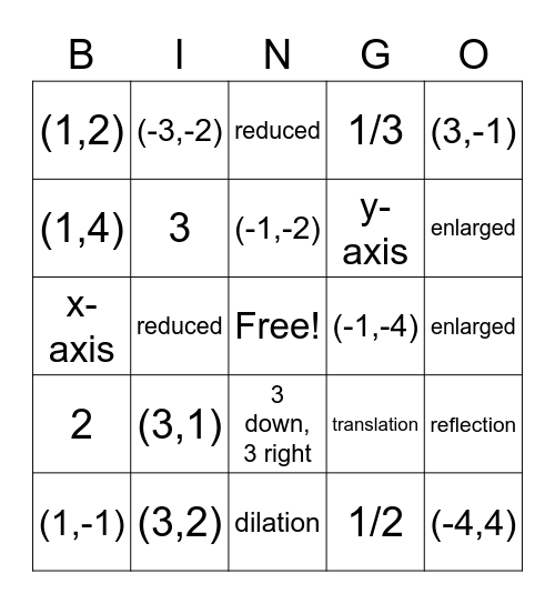 Transformation Bingo Card