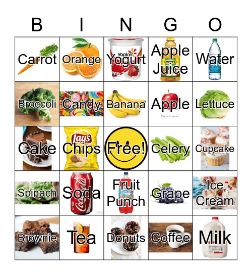 Good Foods/ Bad Foods Bingo Card