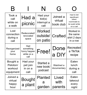 WFH Bingo Card