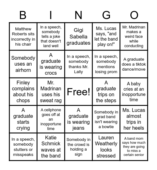 Grad Bingo Card