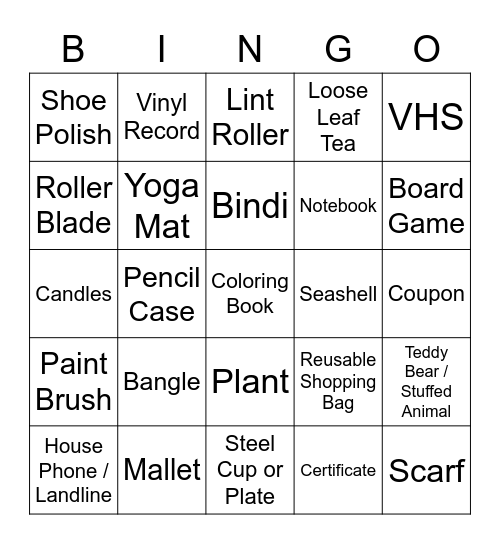 Scavenger Hunt Bingo Card