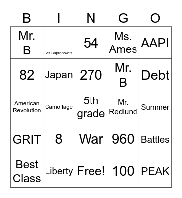 4th Grade Rocks Bingo Card