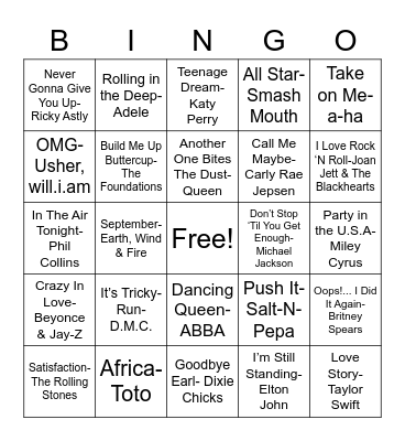 Music Bingo Card