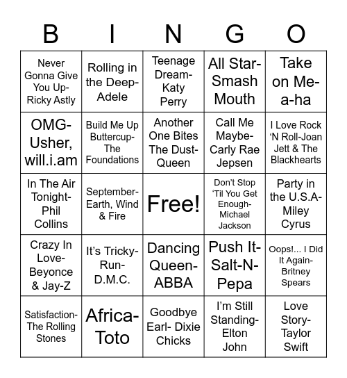 Music Bingo Card