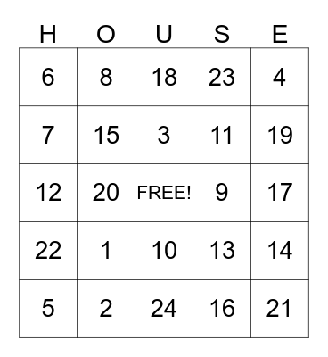 HOUSE WARMING BINGO Card