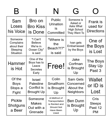 2021 Ocean Shitty Bingo Card