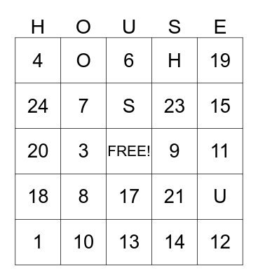 HOUSE WARMING BINGO Card