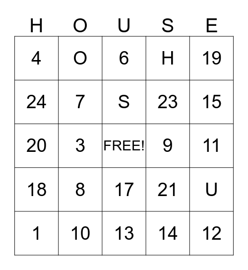 HOUSE WARMING BINGO Card