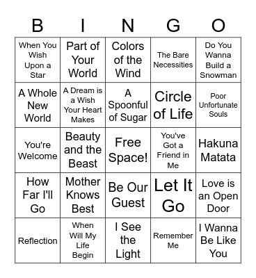 Disney Bingo Card