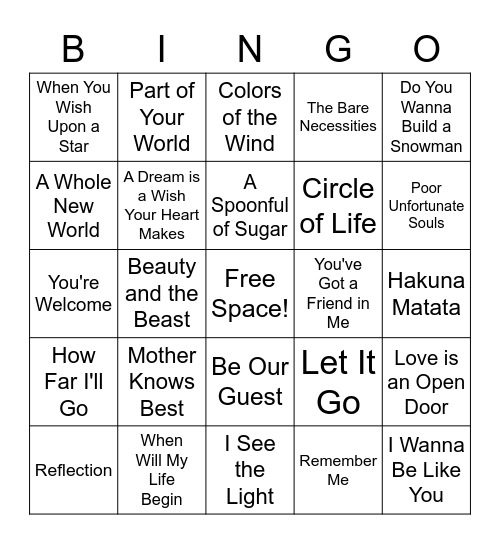 Disney Bingo Card