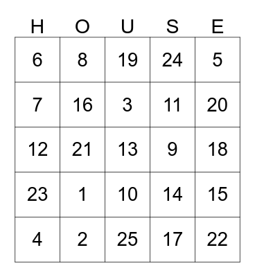 HOUSE WARMING BINGO Card