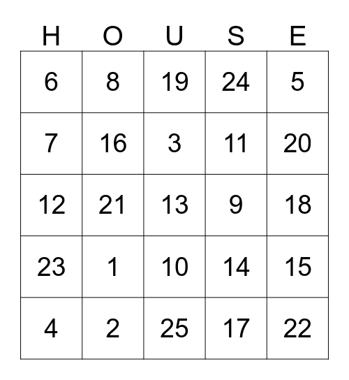 HOUSE WARMING BINGO Card