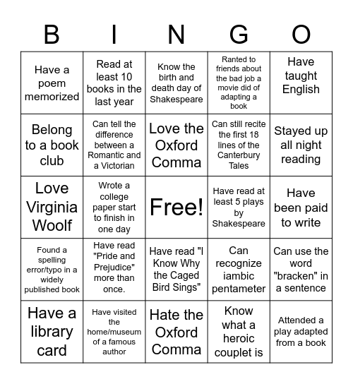 Untitled Bingo Card
