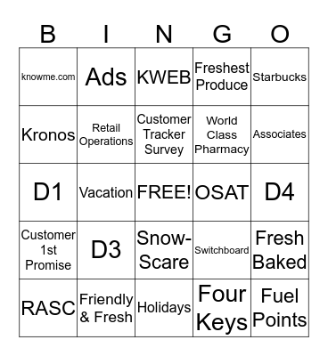 My Kroger Bingo Card