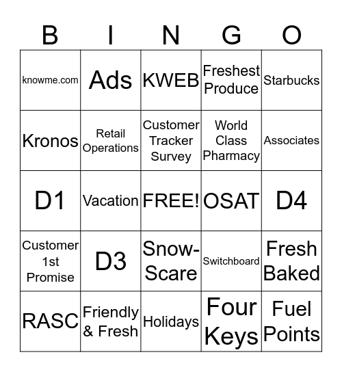 My Kroger Bingo Card