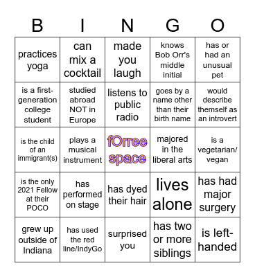 I met someone who... Bingo Card