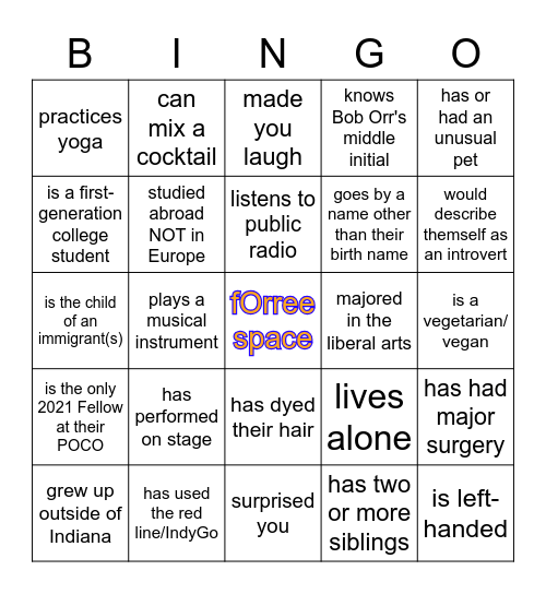 I met someone who... Bingo Card