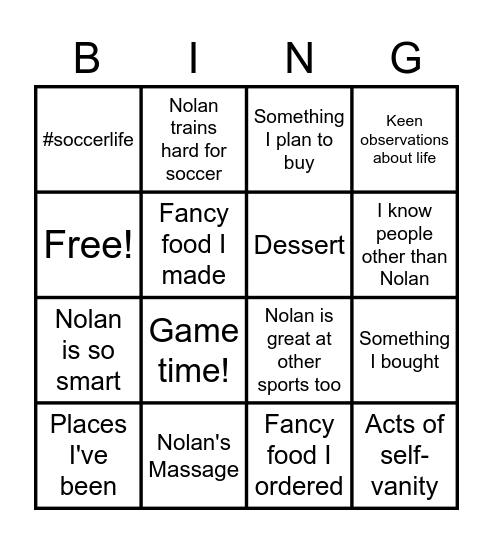 Instagram Bingo Card