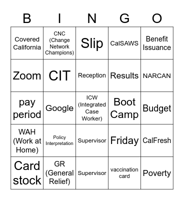 Unit Meeting Bingo Card