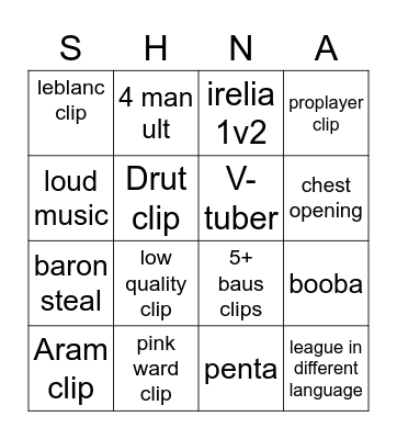 SHYNAPSE Bingo Card