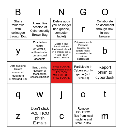 Untitled Bingo Card