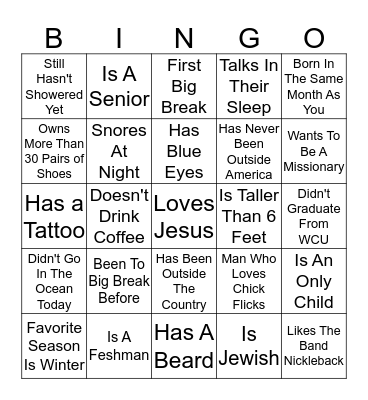 WCU Campus Time Bingo Card