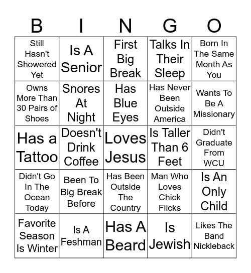 WCU Campus Time Bingo Card