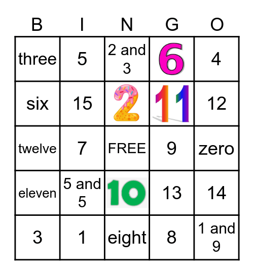 Numbers 0-15 Bingo Card