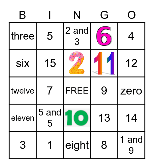 Numbers 0-15 Bingo Card