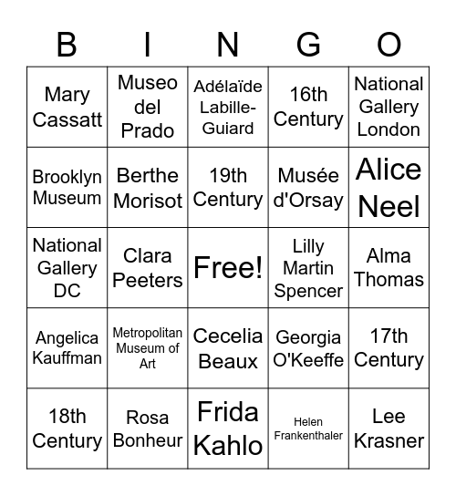 Art History Birthday Bingo Card
