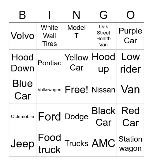 Oak Street Health Car Show Bingo Card