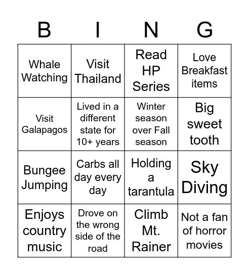 Get to Know Us! Bingo Card
