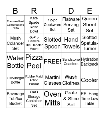 JESSICA'S BRIDAL SHOWER BINGO Card