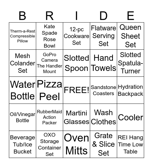 JESSICA'S BRIDAL SHOWER BINGO Card