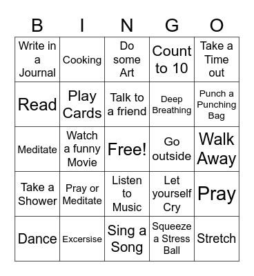 Coping Skills Bingo Card