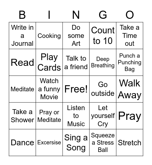 Coping Skills Bingo Card