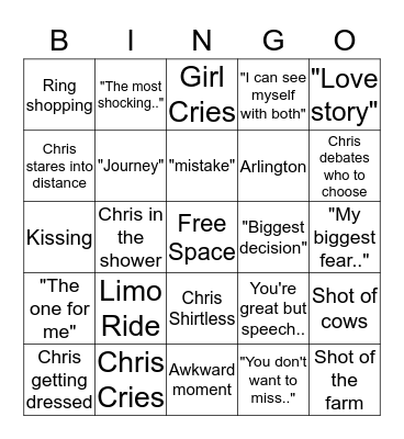 Bachelor Finale Bingo Card