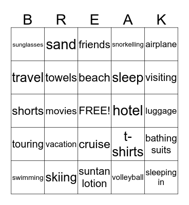 March Break Bingo Card