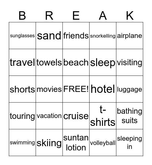 March Break Bingo Card