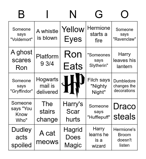 Harry Potter Watch Along Bingo Card