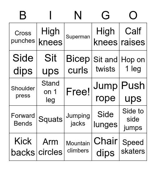 Exercise BINGO Card