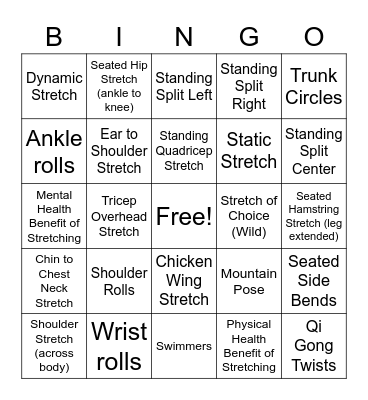 Stretch BINGO Card