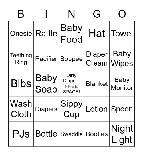 Kaitlyn and Sam's Baby Bingo Card