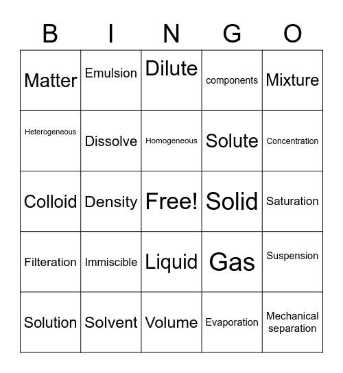 Mix It Up Bingo Card