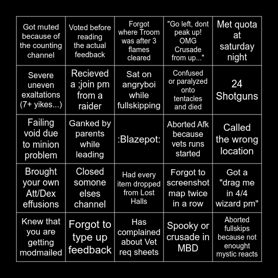 Pub RL Bingo"2 Bingo Card