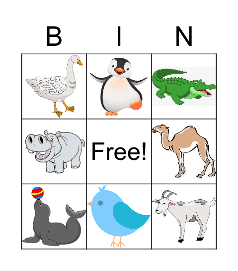 Animal Bingo Card