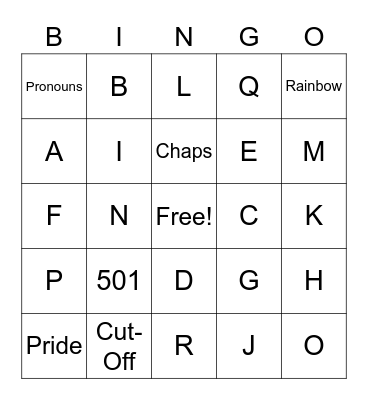 Pride Bingo Card