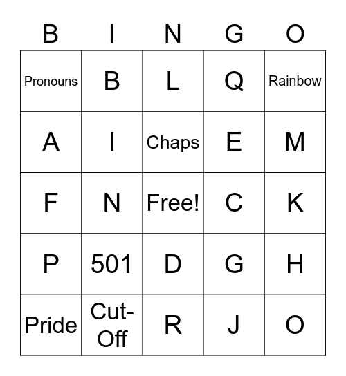 Pride Bingo Card