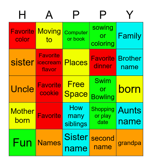 B-day Bingo Card